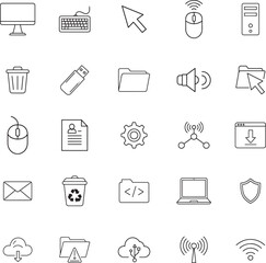Fototapete - Set of Minimalist Line Icons Representing Computer Hardware and Software Elements