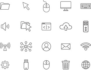 Fototapete - Set of Minimalist Line Icons Representing Computer Hardware and Software Elements