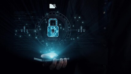 Poster - This image represents modern digital security with a glowing smartphone and a lock symbol, highlighting the importance of data protection and cybersecurity in today technology-driven world. Qubit