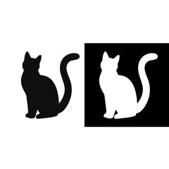 Poster - flat silhouete of black cat and white background