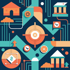 Poster - Abstract geometric composition depicting finance investment and real estate concepts in a modern colorful style.