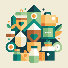 Poster - Abstract geometric illustration composed of various shapes and colors creating a unique design composition