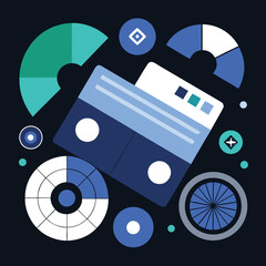 Poster - Abstract geometric shapes and forms in a modern composition with a dark background and a minimalist style.