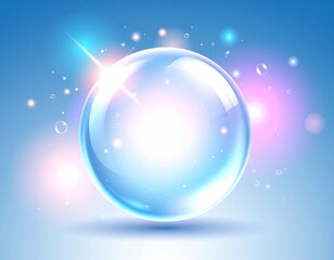 Wall Mural - abstract blue background with transparent crystal reflection bubbles