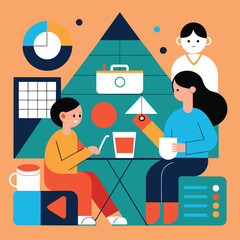 Poster - Modern illustration depicting collaboration business meeting and group communication in a creative office space