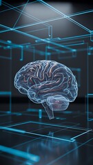 Poster - Futuristic digital brain with network connections and data flow