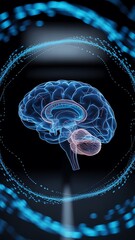 Poster - Futuristic digital brain with neural network and data streams