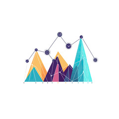 Poster - Colorful geometric data visualization chart with mountain shaped polygonal peaks and connecting check mark icons for business analytics and statistics performance concept