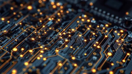 Poster - A close up of a circuit board with many small lights on it. Concept of complexity and intricacy, as well as the importance of technology in our lives