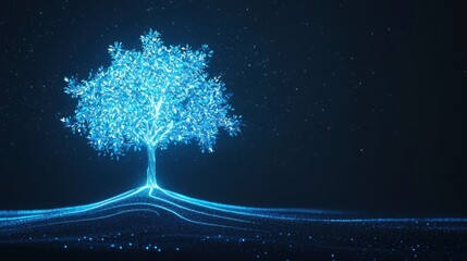 Poster - Vitality Radiant tree with glowing leaves, symbolizing growth and nature energy.