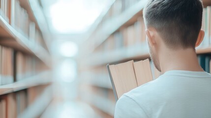 Poster - Library Person browsing books in a bookstore like cozy library.
