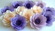 © 0108 - Elegant Collection of Pastel Paper Roses: Delicate Craftsmanship in Lavender and Cream Hues
