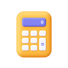 Poster - Calculator, math device white buttons and a purple display screen. Finance, education, calculation and accounting concept. 3d vector icon. Cartoon minimal style.
