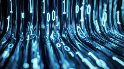 Blue digital data stream flowing, dark background; website banner