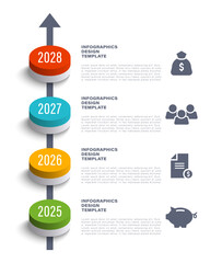 Poster - Vertical infographic template with business icons and space for data. Four steps, timeline infographic layout