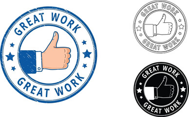 Fototapete - Great work stamp vector illustration, thumbs up icon for good job, achievement and success design