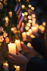 Wall Mural - group of people are holding candles in a dark room