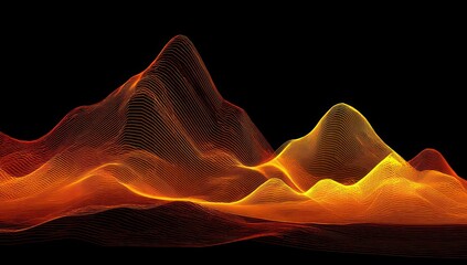Fototapete - Abstract landscape of glowing orange and yellow lines.