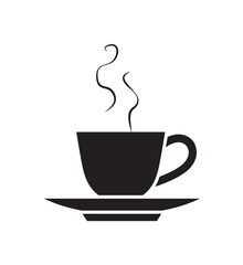 Fototapete - Simple black and white illustration of a steaming coffee cup on a saucer.