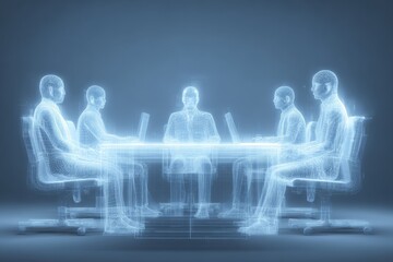 Poster - Virtual meeting showcasing a collaborative discussion among six professionals using technology to enhance communication and productivity