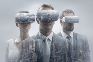 Poster - Futuristic professionals exploring virtual reality in a modern urban setting