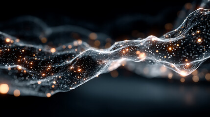 Abstract glowing particle wave against dark background