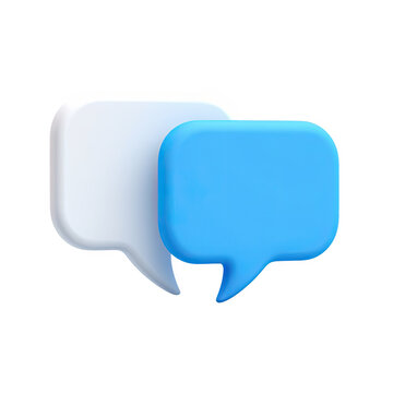 Two 3d speech bubbles chat communication icons isolated on transparent background