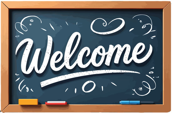 Welcome message on a chalkboard with writing tools education vector illustration EPS file download