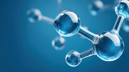 Poster - Green hydrogen infrastructure. Molecular structure with blue liquid spheres on a vibrant background.