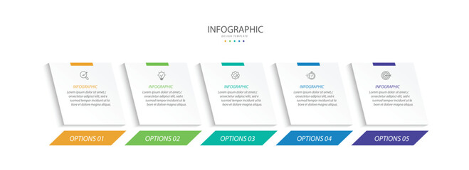 Wall Mural - Business infographic template. 5 Step timeline journey. Process diagram, 5 options on white background, social media post, Infograph elements vector illustration.