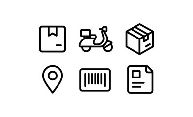 Poster - Minimalist delivery icons set with parcel, scooter, and barcode symbols