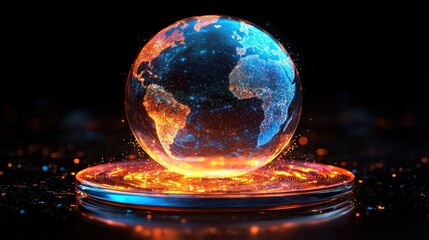 Fototapete - Digital Earth: A Glowing Holographic Globe