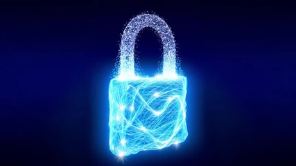 Poster - Glowing Digital Padlock with Water Splash Effect Showcasing Advanced Security, Encryption, and Cyber Protection in Blue Technology Environment