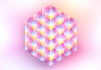 Aufkleber - Geometric hexagon pattern pastel gradient isometric cubes soft pink yellow blue abstract background modern design subtle texture dreamy light effect