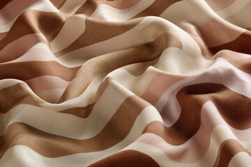 Aufkleber - Striped fabric soft minimal folds textile brown beige cream isometric smooth abstract pattern wavy elegant decorative draped closeup material background stylish modern gentle flowing artistic
