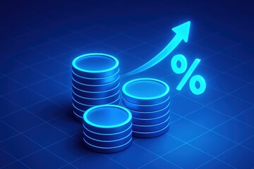 Poster - Financial Growth: A digital representation of a growing financial performance, with stacks of coins and an upward-pointing arrow suggesting economic progress.