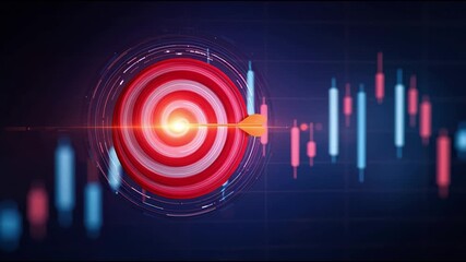 Poster - Unlock financial success with focused investment strategy. glowing chart and dart hitting targets bullseye visualize an ultimate goal and massive achievement