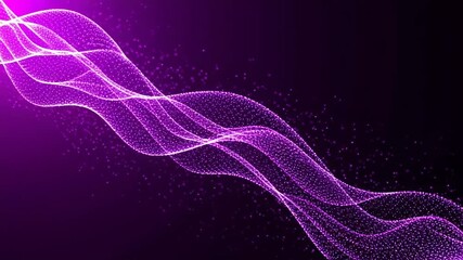 Poster - Abstract purple glowing wave of particles flowing smoothly on a dark background