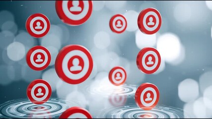 Poster - Focused marketing strategy for customer audience segmentation. red target icon with person symbol illustrates human resource connection and network of consumers