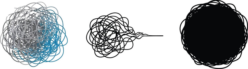Tangled messy lines vector design illustration concept of chaos and complexity abstract art graphic element
