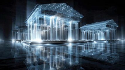 Poster - A modern building 3d architecture hologram simulation