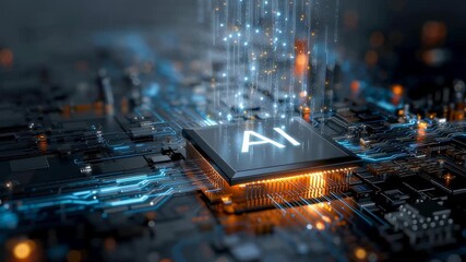  - A close-up of an AI chip on a computer mainboard
