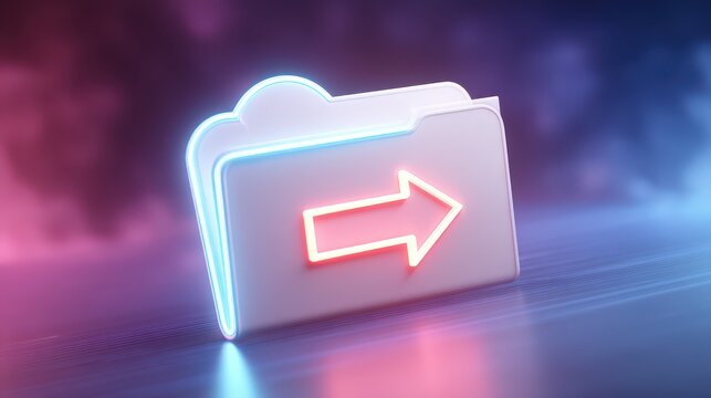 A sleek conceptual folder flowing through futuristic light streams, representing intelligent cloud data transfer in the digital age.