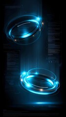 Poster - A futuristic and sleek abstract digital technology design featuring circular panels with glowing blue light beams