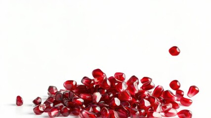 Poster - Fresh pomegranates arranged on a white surface, ideal for still life photography or decorative purposes