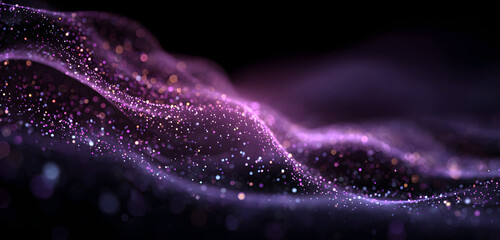 Poster - Abstract illustration of glowing energy waves. Purple colors with blur effect. Dynamic composition of particles, dots. Futuristic design, perfect for digital art, tech backgrounds, wallpaper, space,