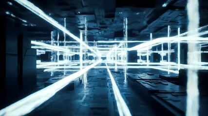 Futuristic glowing data lines in abstract digital grid, cyber network concept