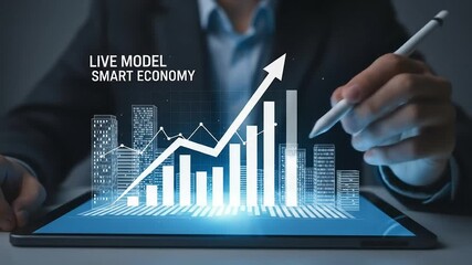 Poster - Analyzing growth trends on a digital interface for future economic development and planning.