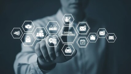 Poster - Digital strategy concept shows business growth through connected communication methods.