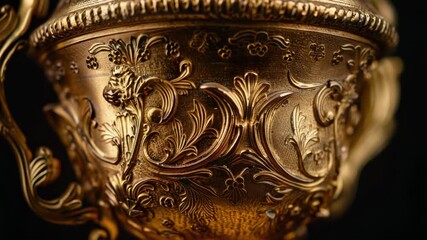 Aufkleber - A close-up shot of a golden vase against a dark background, suitable for decorative or luxury product uses